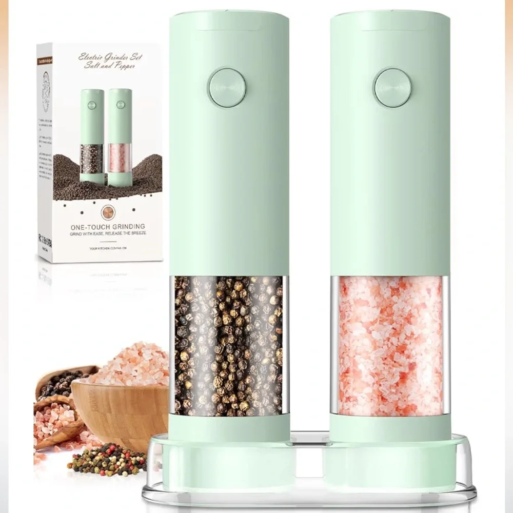 Electric Salt and Pepper Grinder Set - Mint Green